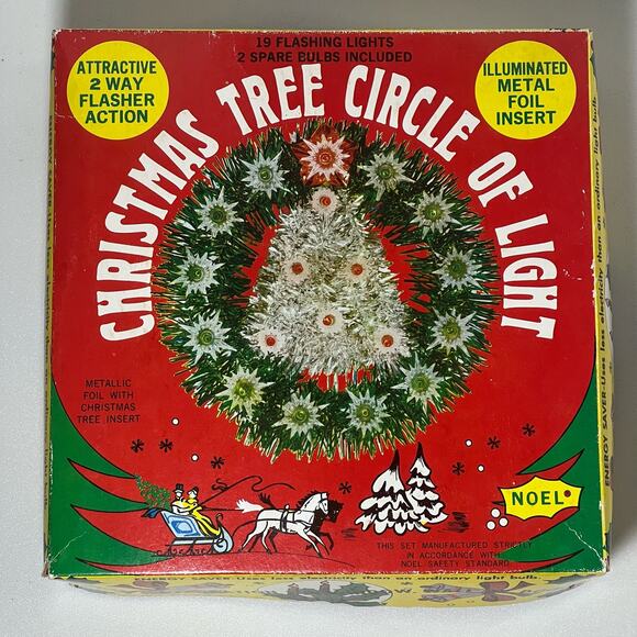 Vintage 70s Christmas Wreath Tree Circle of Light Lighted Tinsel Original Box - Picture 7 of 14